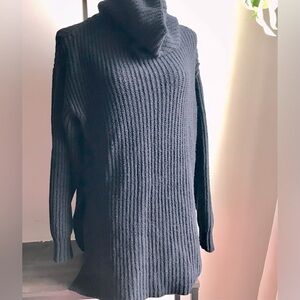 Free People Cozy Ribbed Knit Turtleneck Sweater - Black L